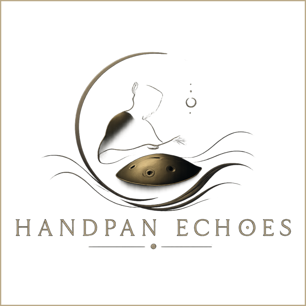 Handpan Echoes official logo with text featuring atmospheric handpan music branding (with borders)