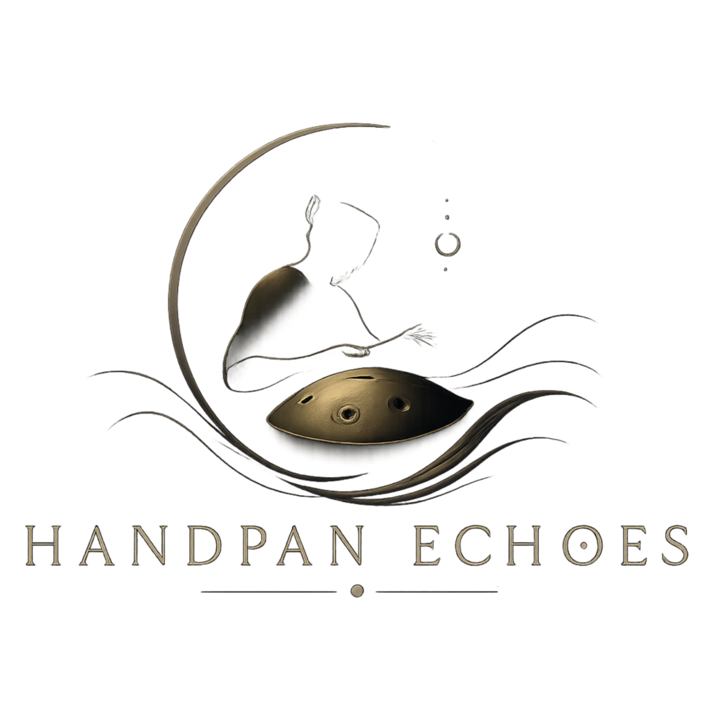 Handpan Echoes official logo with text featuring atmospheric handpan music branding