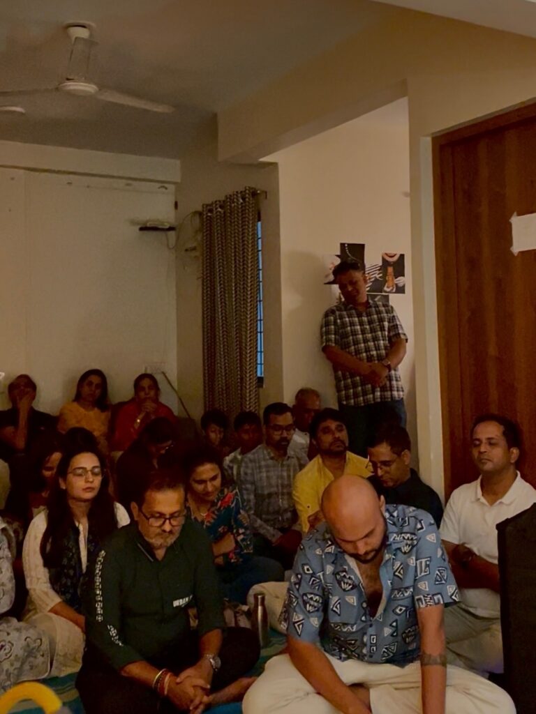Audience attending an intimate handpan flute and poetry event at Mohor Room Aundh