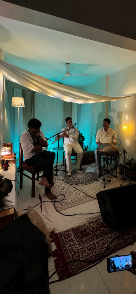 Live performance featuring handpan flute and spoken word poetry in Pune