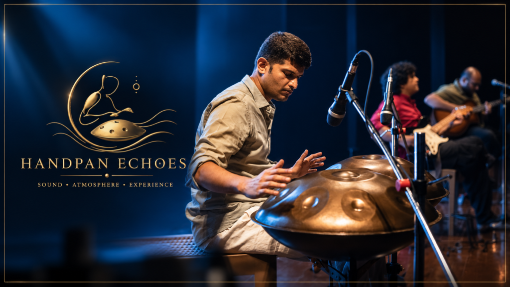 Sagar Belsare performing a live handpan concert for Handpan Echoes, offering premium ambient music experiences for luxury hospitality, corporate wellness and private events in Pune.