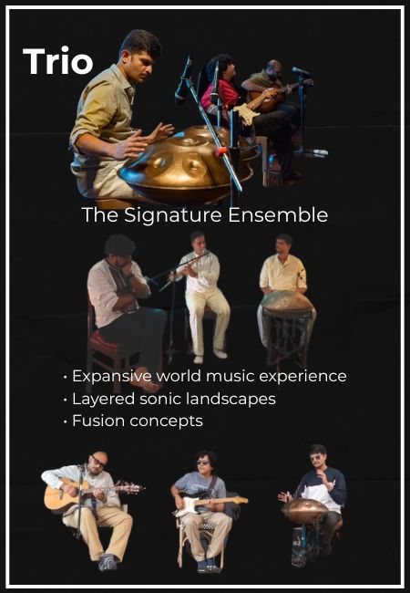 Handpan Echoes trio performing immersive live world music.