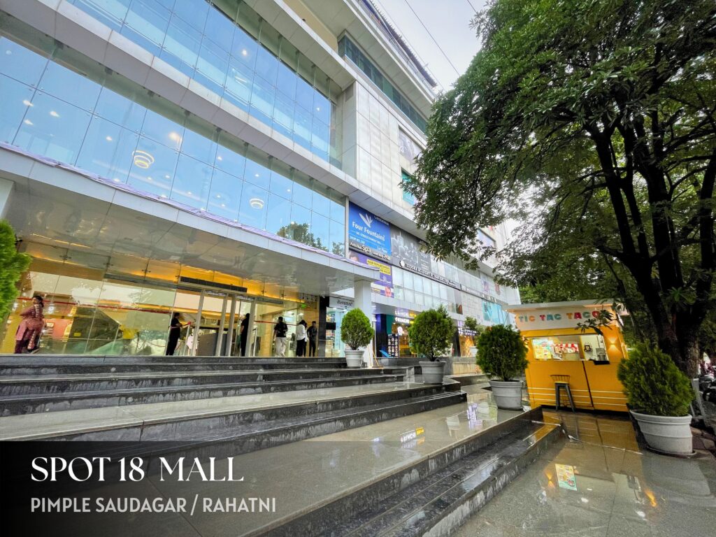 Exterior view of Spot 18 Mall in Pimple Saudagar, home to The Rhythm Story's second drum academy branch.